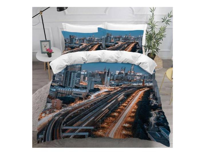 LuxusKollektion Kinderbettwäsche Bettwäsche 155x220 Zug Stadtbild 3teilig