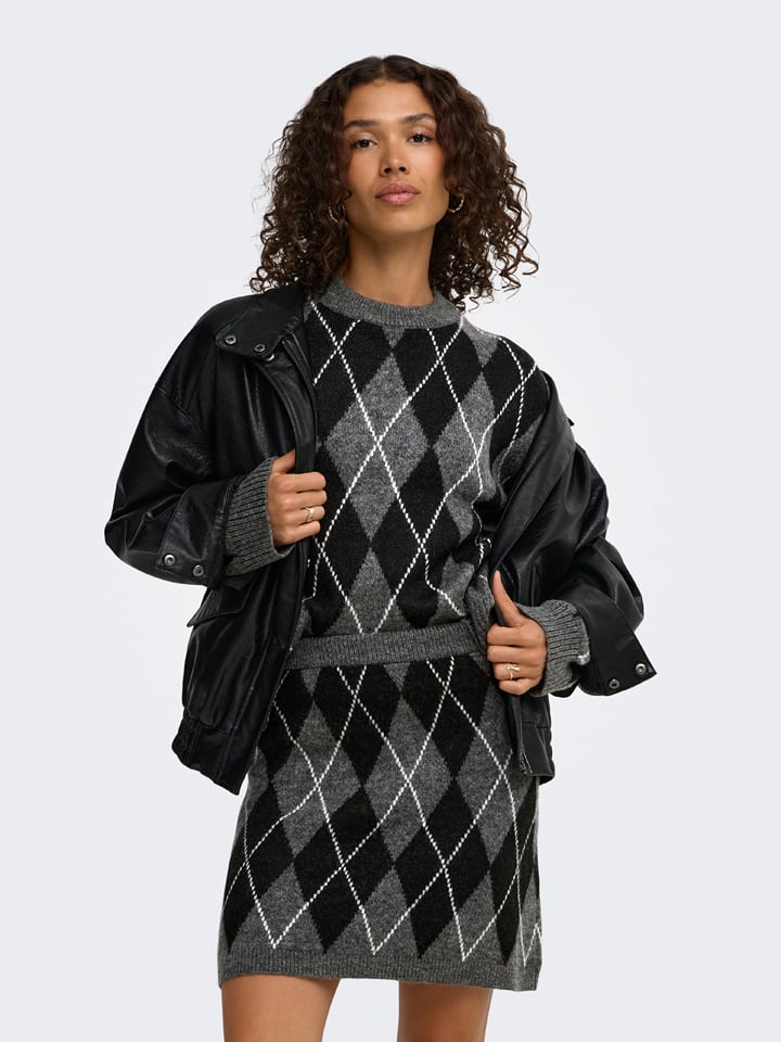 JDY Pullover "Bianka" in Anthrazit/ Schwarz - S