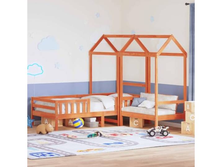 RJPLMFV Hüttenbett, 90 x 200 cm mit Bank, Kiefernholz, massiv Ohne Matratze, modernes Design, bequeme Rückenlehne, inkl. Latten, max. Belastung 110 kg