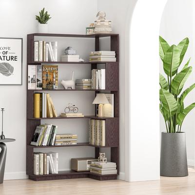 Corner Bookcase MDF Wood with L-Shaped Space-Saving Storage Shelves and Anti-Tip Safety Design by GDFStudio