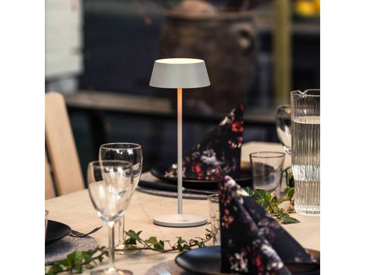 Konstsmide LED-Akku-Tischlampe Menton, grau, Höhe 27 cm, IP54, USB dimmbar, alu / grau / zink, für Wohn- / Esszimmer, Aluminium, Modern