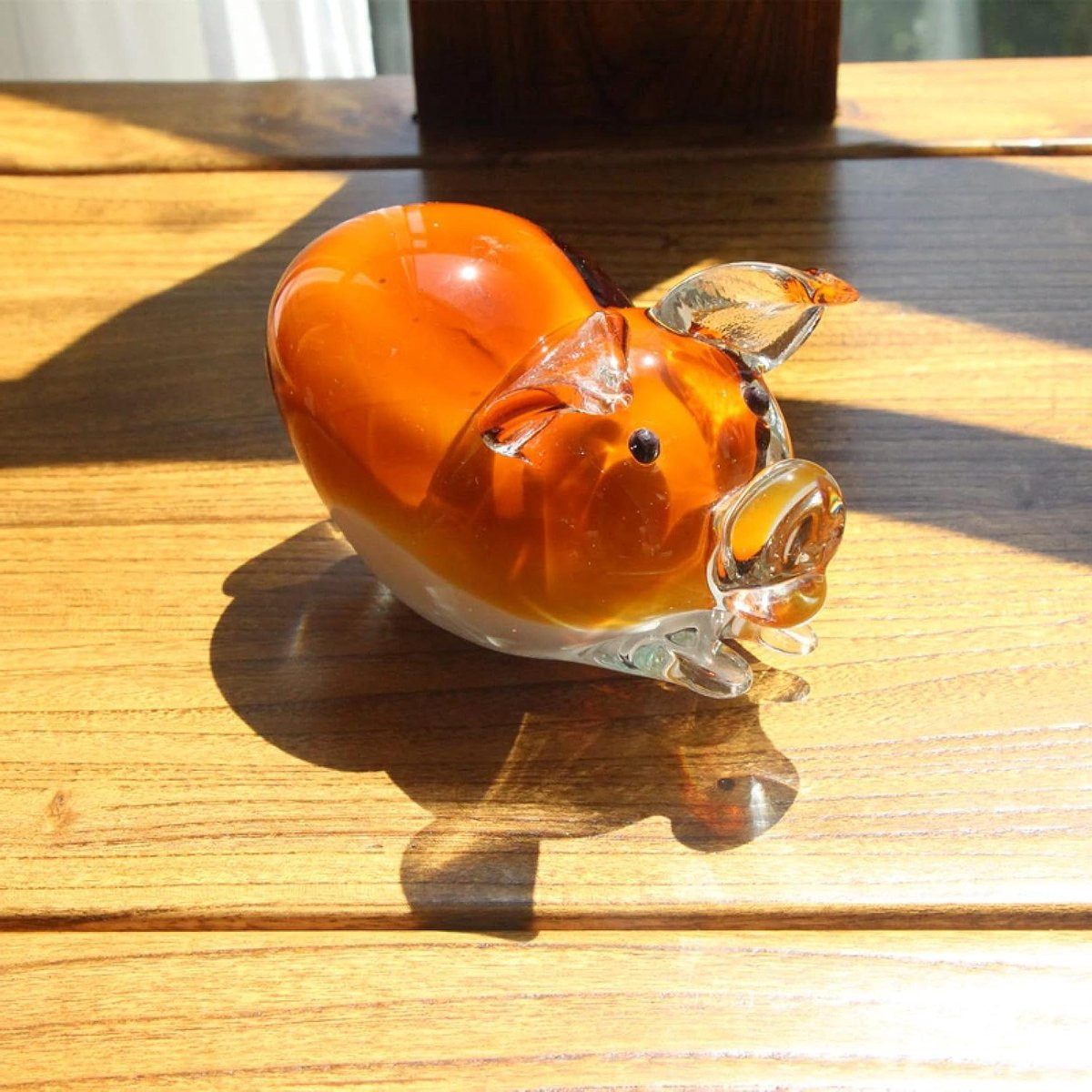 Handgemaakt Glazen Varken Beeldje - Oranje - 12 x 7,5 cm
