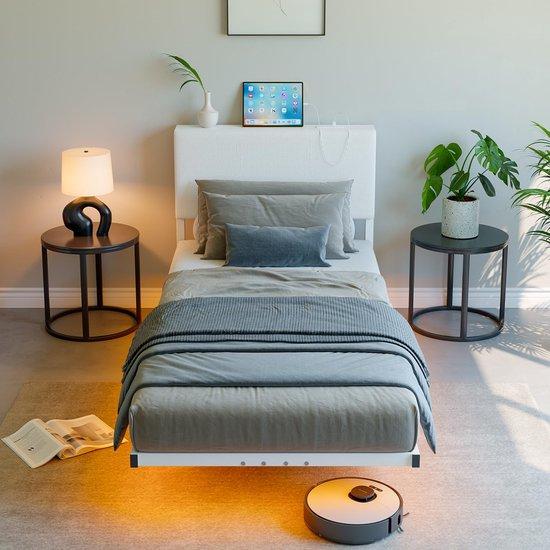 HOMERECOMMEND: Einzelschlafrahmen mit LED-Beleuchtung, 3 Fuß Einzelschlafrahmen mit Ladestation und integriertem Ladesystem