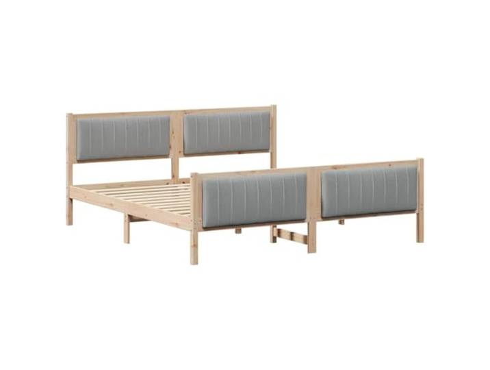 PUGYNBK Bettgestell 180 x 200 cm, Kiefernholz Gepolstertes Kopfteil in Grau, ohne Lattenrost, Wandmontage, mattes Finish