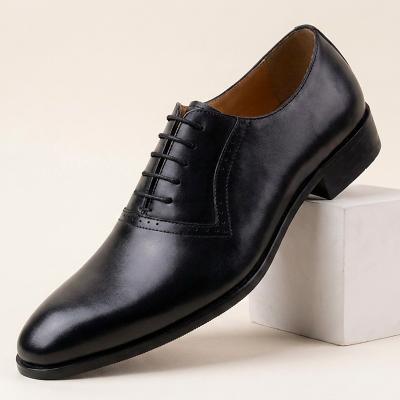 LightInthebox Men's Genuine Leather White Oxford Shoes, Sleek Lace-Up Dress Shoes with Contrast Black Sole for Modern Gentlemen, Weddings, Parties and Formal Occasions