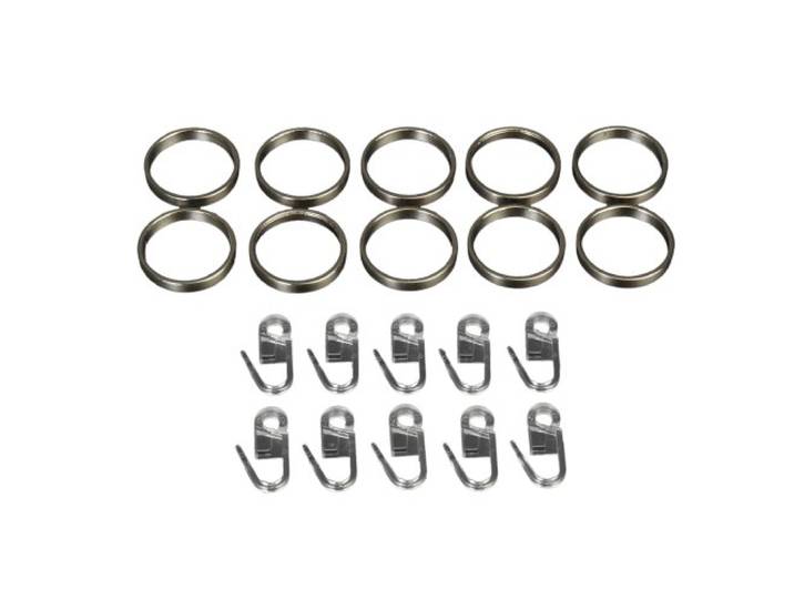 Liedeco Gardinenringe für Gardinenstangen France ø 20 mm 10 Stück Edelstahl-Optik