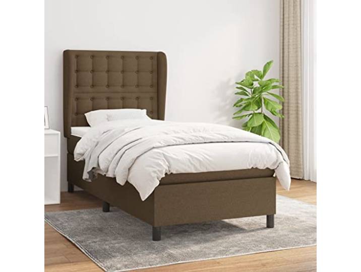 Taschenfederkern Matratze verstellbares Kopfteil Boxspringbett Braun 90 x Boxspringbett mit Matratze Dunkelbraun 90x200 cm Stoff Doppelbett mit Taschenfederkern und verstellbarem Kopfteil für