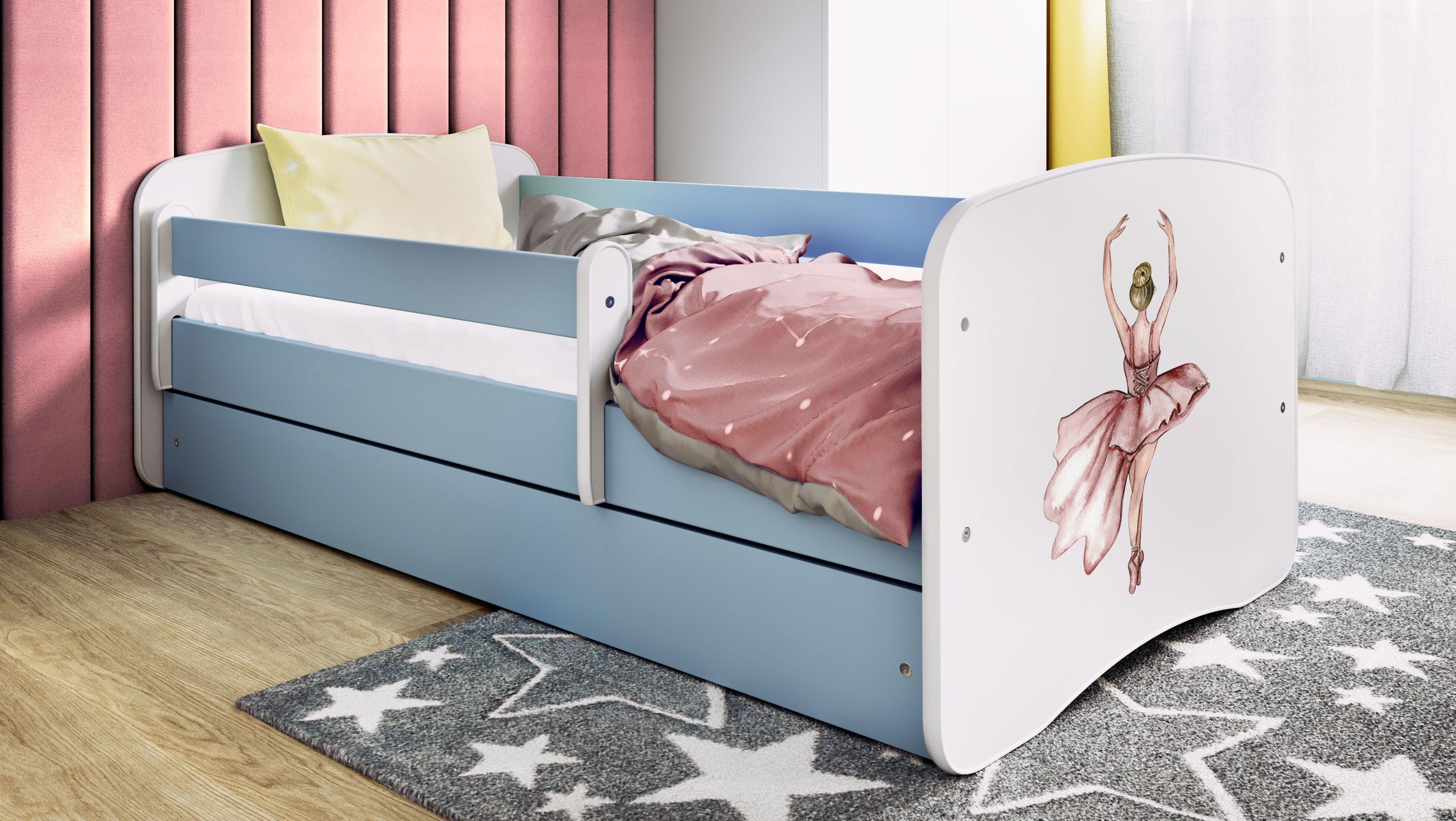 Kinderbett Jugendbett Tänzerin 70x140, 80x160, 80x180 cm - Komplettset mit Schublade & Rausfallschutz