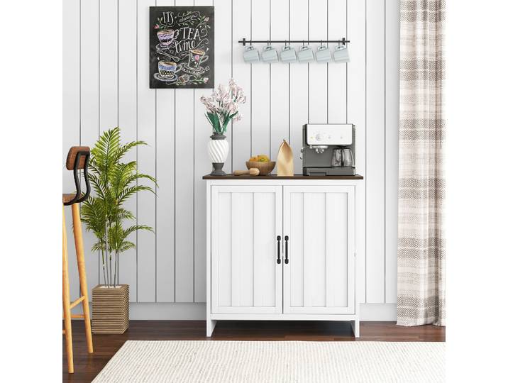 HOMCOM Buffet Cuisine Moderne Blanc 2 Portes Étagère Réglable