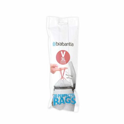 Brabantia Müllbeutel PerfectFit, Abfallbeutel, Beutel, Codierung V, Weiß, 3 L, 20 Stück, 116582