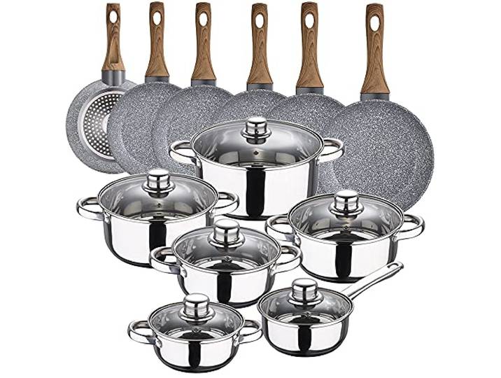 SAN IGNACIO Cassel Kochgeschirr-Set, 12-teilig, Edelstahl, mit Pfannen-Set (18/20/22/24/26/28 cm) SAN IGNACIO Daimiel aus geschmiedetem Aluminium