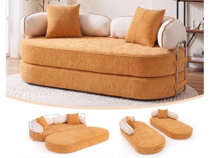 NOVOYO Boneless Couch 2M, 5-in-1 Cabrio Schlafsofa, Chenille Sektionale Modular Couch, Schlafsofa mit Memory-Schaum+Feder, Wolken-Couch für Wohnzimmer, Orange