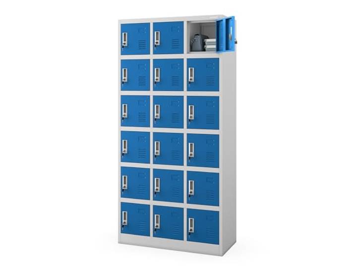 Jan Nowak Casier vestiaire 3B6A Armoire Metallique 18 Compartiments revêtement en Poudre 185 cm x 90 cm x 40 cm (Gris/Bleu)