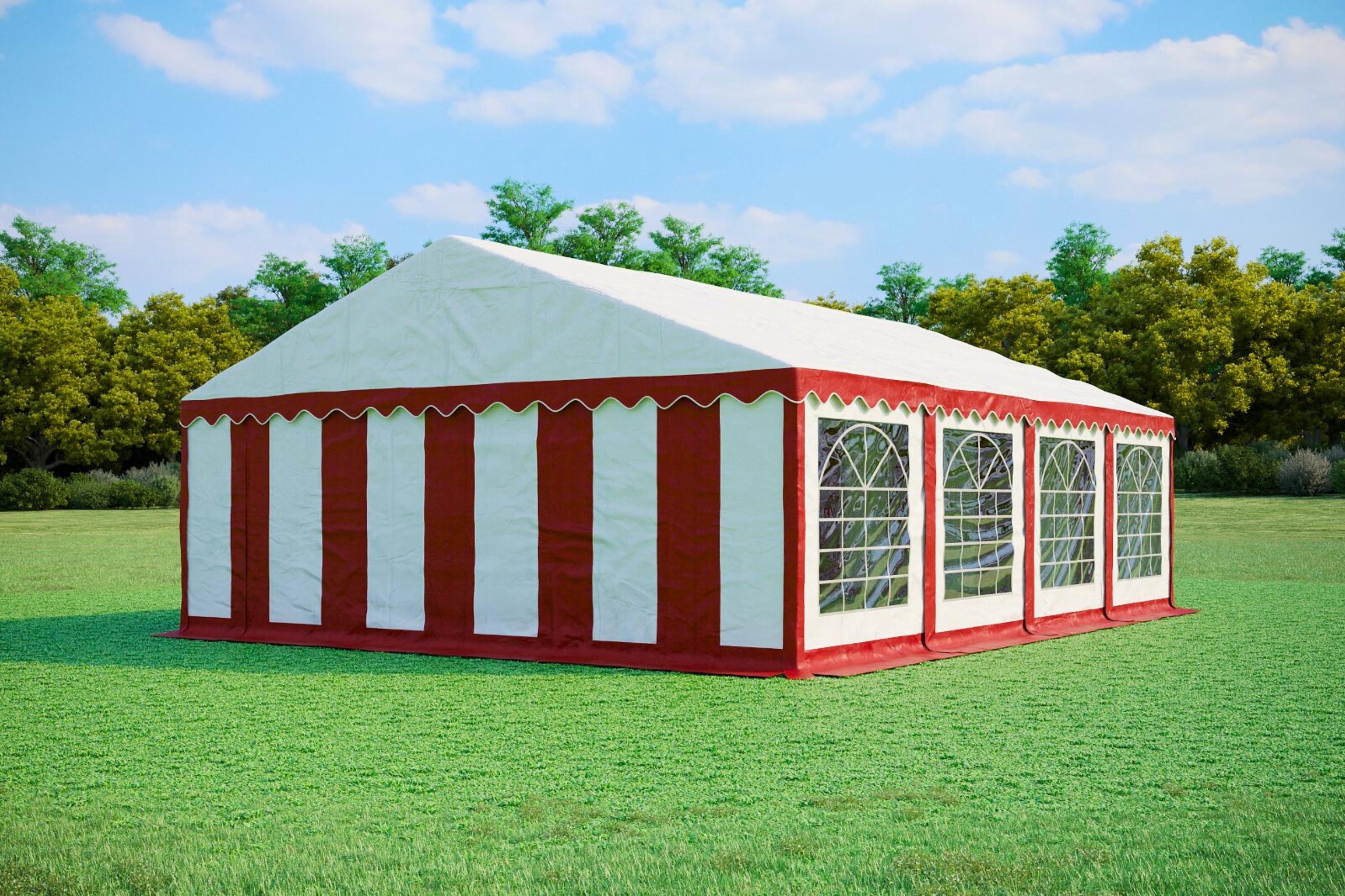 Partyzelt 6x8m PVC Standard PLUS Feuerfest - Rot und Weiß
