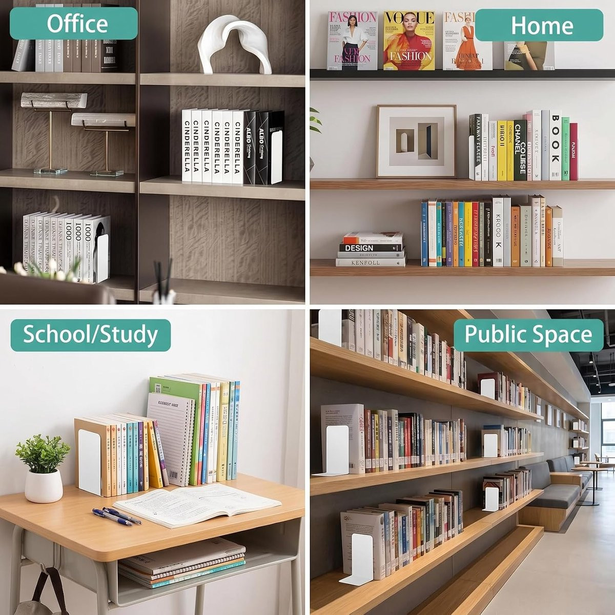 Set van 2 metalen boekensteunen - Wit - ShopVlot