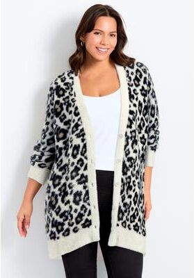 Plus Size Women's Button Front Cozy Cardigan by Avenue in Ivory Snow Leopard (Size 16)