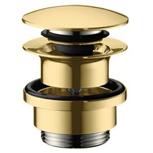 hansgrohe Ablaufgarnitur Push-Open 50100990, aus Messing, für Waschbecken mit Überlauf, mit Push-Open-Funktion, gold