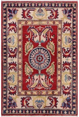 Treasured Knots Southwestern Kazak Kaleb Red/Beige Wool Rug - 2'0'' x 3'0''