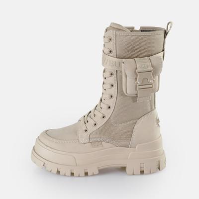Schnürstiefel BUFFALO "ASPHA COM HI", Damen, Gr. 38, beige (creme), Nubuklederimitat, Nylon, Schuhe Schnürstiefel, Schnürboots, Plateaustiefel mit kleinem Täschchen am Schaft