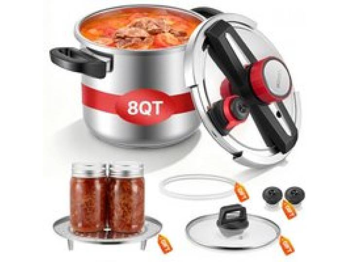 VEVOR Schnellkochtopf 7 L, Dampfkochtopf aus Edelstahl mit Dampfeinsatz & Deckel aus Gehärtetem Glas & 3 Druckstufen für Fleisch Bohnen Reis Suppen Soßen, Schnellkochtopf bis zu 100 kPa