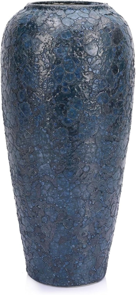 Sello! Grote decoratieve keramieken vloervaas voor droogbloemen - Blauw - Hoogte: 33 cm