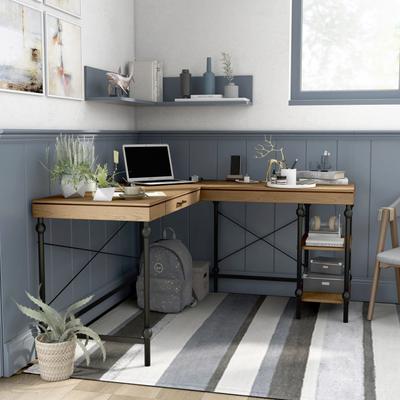 Furniture of America Haley Farmhouse 59-inch Metal L-Shaped Computer Desk with USBs