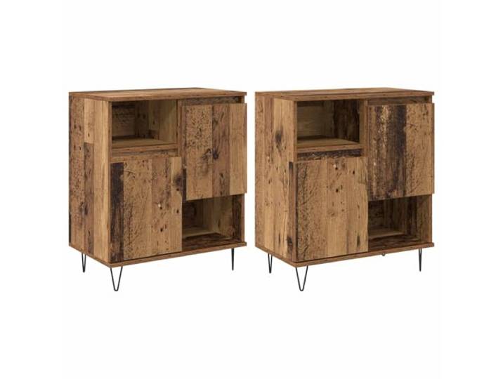 Fisinber 2er Set Sideboard Altholz-Optik 60 x 35 x 70 cm Stabiler Holzwerkstoff mit 2 Türen für Flur und Schlafzimmer. Detaillierte Anleitung für einfache Montage enthalten.