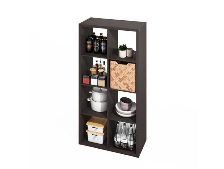 Furinno HERMITE Kücheninsel, 8-Fächer Kaffeebar, 3 cm starker Rahmen,Küchenaufbewahrung, Bäckerregal, für Vorratskammer und Aufbewahrung, Küchenorganisation, Schwarzeiche