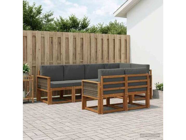 RJPLMFV Außensofa-Set, 7-teilig, Akazie, massiv, Natur, Anthrazit Modular, Lattenrost, Armlehnen, Holz, einfache Montage, einfache Pflege, für Garten und Terrasse