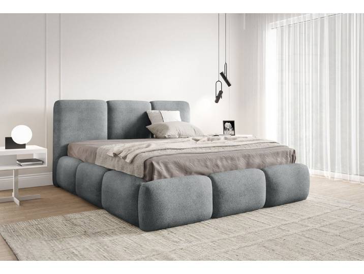 yourhouse24 Polsterbett Cloud-Bed im Chunky-Look mit Bettkasten, Teddy-Bouclé, Luxus Wolkenbett mit Bettkasten & Lattenrost