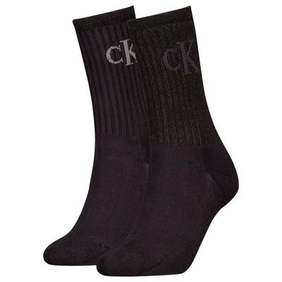Socken CALVIN KLEIN JEANS "CKJ WOMEN SOCK 2P GLOSSY RIB", Mädchen, Gr. 39-42, schwarz, Materialmix, unifarben, elastisch, Socken Socken, mit Logostickerei