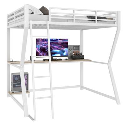 STILVORA Hochbett 140x200 Metall MDF LED-Schreibtisch Arbeitsfläche Stauraum USB-Anschluss Ablage Multifunktion Jugendzimmer Weiß