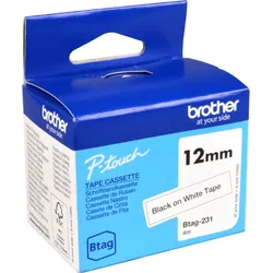 Originalband Brother Btag-231 12mm x 4m schwarz auf weiß nicht laminiert