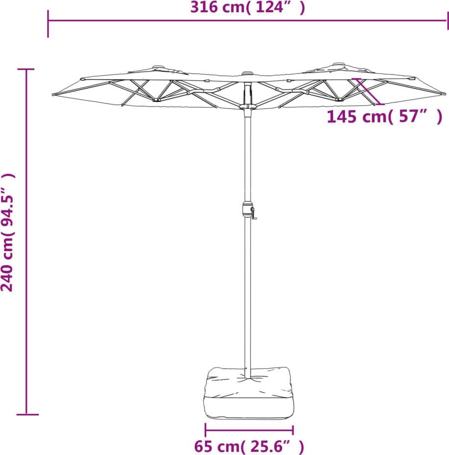 vidaXL Dubbele cantilever parasol met LED-verlichting, azuurblauw, 316 x 145 cm