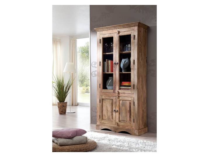 Vitrine Sheesham 90x40x190 grau geölt LEEDS #47