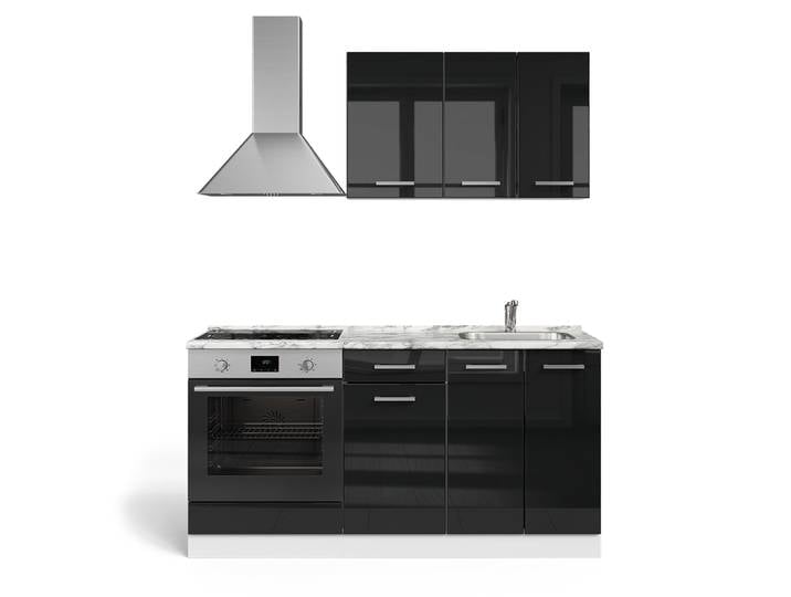 Cuisine avec meuble four encastrable sans pt noir brillant 160x81,6cm