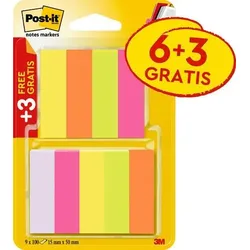 Post-it® Page Marker 6x 100 Blatt + 3 gratis - 15 x 50 mm - violett, neongrün, neongelb, neonpink, neonorange