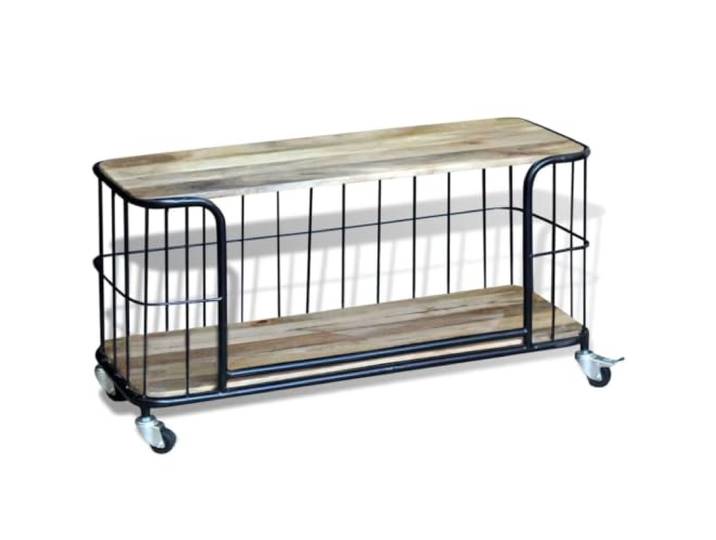 LMTYOENFG TV-Schrank Massivholz Mango Lowboard 100x40x45 cm Industrie-Design Lowboard mit 4 flexiblen Rollen und offener Ablage fuer Wohnzimmer und Schlafzimmer.