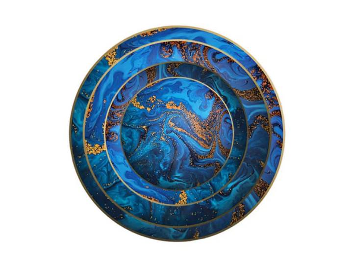Quality Elegance Speiseteller Blue Planet Gold Rimmed Keramik Tellerset 4-Pcs Elegantes Geschirrset, (4 St)