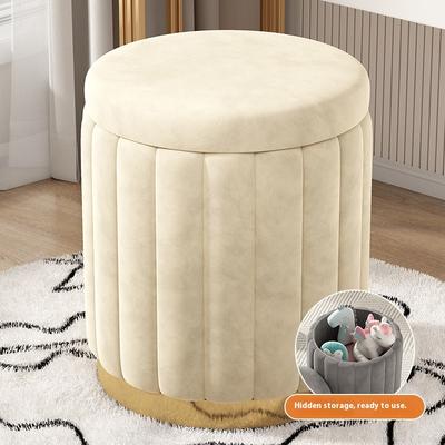Combo Retail Shop Makeup Stool, Bedroom Multi Functional Storage Vanity Stool, Cream Style Nail Circular Low Stool With Storage beige Velvet Fabric