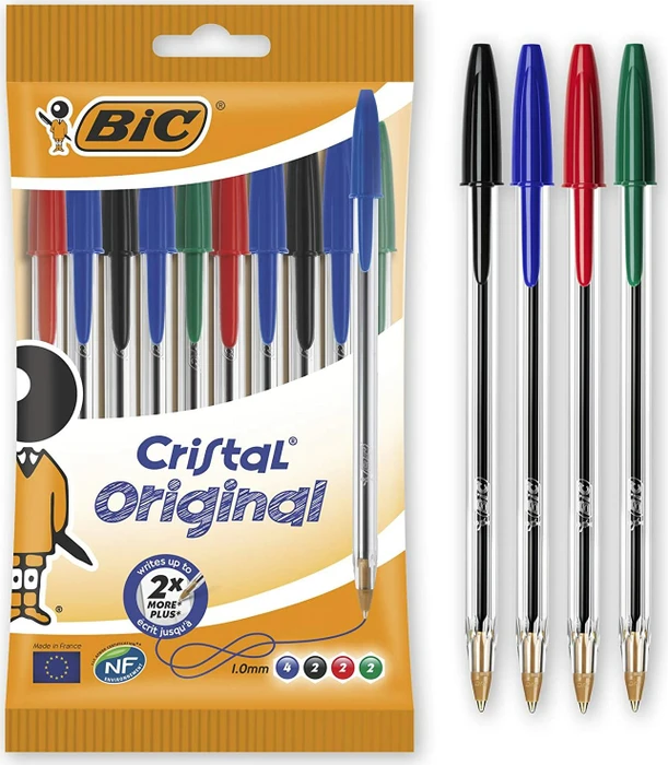 BIC Kugelschreiber Cristal Original transparent Schreibfarbe farbsortiert, 10 St.