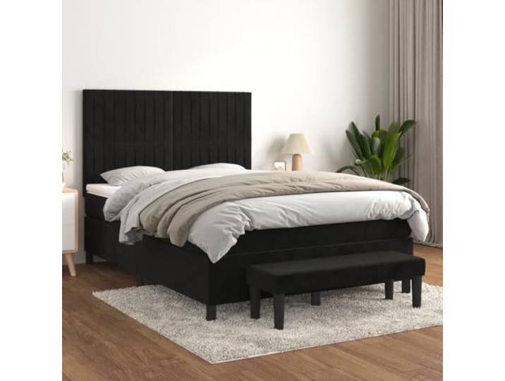 RJPLMFV Komplettes Bett, Velours, Schwarz, 140 x 200 cm mit Taschenfederkernmatratze