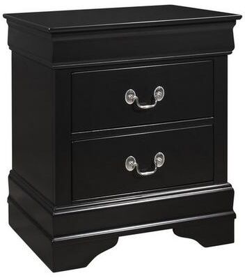 Benjara 2 Drawer Wooden Frame Nightstand with Antique Metal Pulls, Black