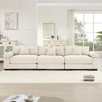 Unbranded "130"" Oversized Corduroy Three-Seater Sofa, Extra Thick Armrests, Ergonomic Design, Easy to assemble"