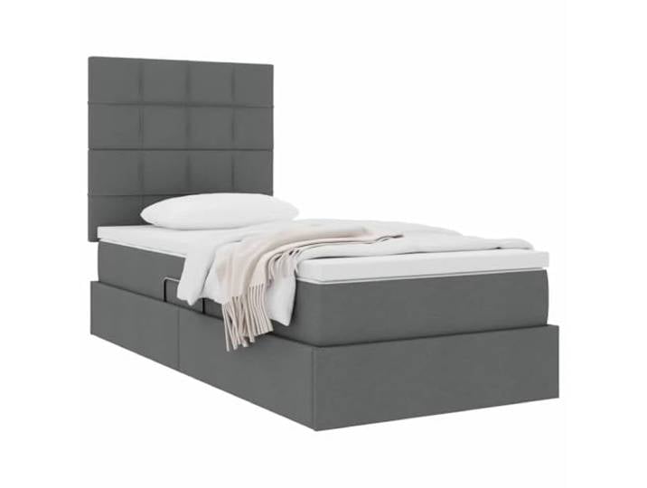 KTHLBRH Boxspringbett dunkelgrau 90 x 200 cm mit Matratze Hydraulisches Heben seitlich, Kunstleder, Metallrahmen, Höhe 48,5 cm
