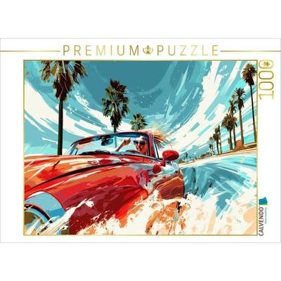 CALVENDO Puzzle Die Kurven beherrschen - Sportwagen und Frau | 1000 Teile Lege-Größe 64x48cm Foto-Puzzle für glückliche Stunden