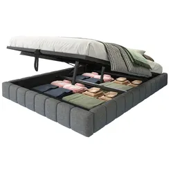 Polsterbett 140x200 mit Stauraum – modernes Design mit Luftdruck-Lagersystem und LED-Licht in Grau für hohe Stabilität und elegante Funktionalität