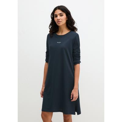 Nachthemd MARC O'POLO, Damen, Gr. L, N-Gr, Langarm, Jersey, blau (schwarz navy), Jersey, Obermaterial: 100% Baumwolle, bequem kniefrei, Rundhals, Kleider Nachthemd, mit Rundhalsausschnitt und langen Ärmeln, seitliche Schlitze