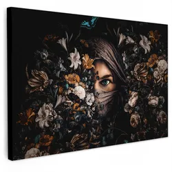 LEINWANDBILD Frau - Luxus - Blumen - Schmetterling - Porträt Gemälde 60x40 cm