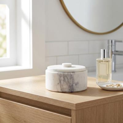 Sagebrook Home "Decorative Box - White/Ivory Marble Round with Lid, 5.5"""